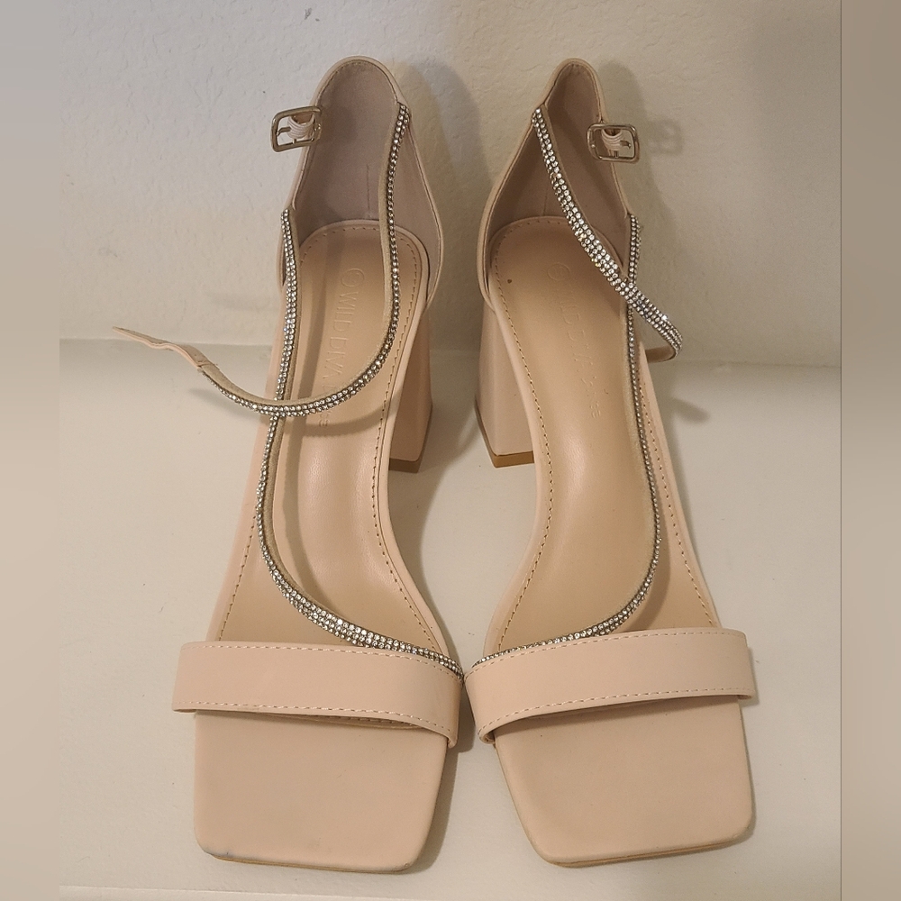 Wild Diva Blush Strappy Heels with Silver Accents